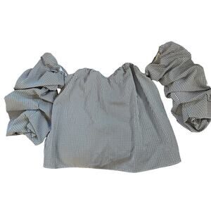 Bleuh Ciel Top Cropped Black White Plaid Boho Peasant Summer Baby Doll SZ Med